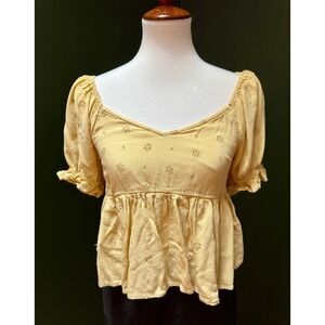 O'Neill Eyelet Puff Sleeve Peplum Top Women's Size S